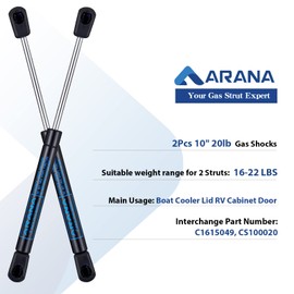 ARANA 10 Inch 20LB/89N Gas Strut Shocks, 10'' Lift Supports for Ranger Boat Hatch Boat Rod Locker Cooler Snap Box RV Cabinet Door Camlocker Toolbox Lid, 2Pcs (Suitable Support Weight 16-22LB)