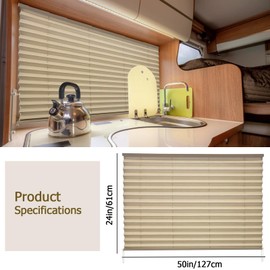 RV Window Shade, RV Blinds for Camper Windows, Pleated Shades for RV Camper, Travel Trailer, Motorhome Window, 50" W x 24" L RV Blinds, Camper Window Shades for RVs