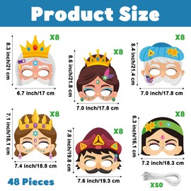 WATINC Purim Day Story Character Mask for Kids, Purim Mask Costume Decorations, Jewish Holiday Gifts Set Paper Art Craft Role Play Kit Party Favors Supplies School Classroom Activity Project(48pcs)
