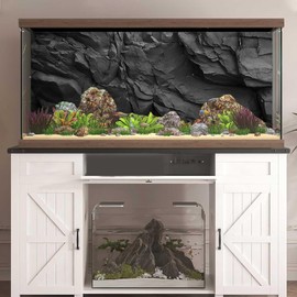 Dizifinn Stone Aquarium Background, Underwater Black Rock Fish Tank Background Rocky Terrarium Background, Polyester Background with 6 EVA Double-Sided Tapes 36x18 inches/90x45