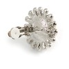 Statement Crystal Faux Pearl Floral Clip On Earrings In Silver