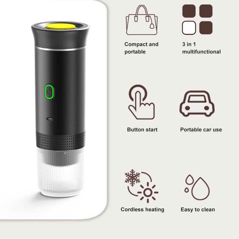 Portable Electric Coffee Machine 15 Bar Cordless Heating Car Coffee