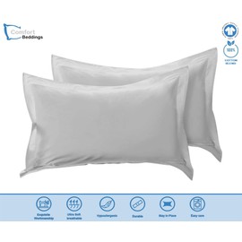 Comfort Beddings Heavy Quality Fitted Bed Sheets 100% Cotton Blend Oxford Pillow Cases Pack Of 2 Super Soft, Hypoallergenic Pillow Cover (Size 50 x 75 CM, Silver)