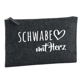 Huuraa Toiletry Bag Schwabe with Heart Gift 1 Litre Charcoal Felt Swabian Gift Idea