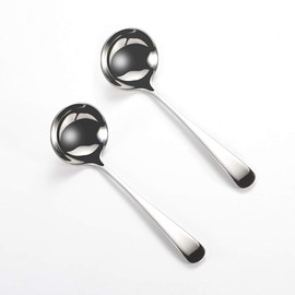 Wenkoni Small Soup Ladles,Sauce Gravy Soup Spoon Ladles,2 Pack SUS 304 Non-magnetic Stainless Steel 7.6" Round (Color:Silver).