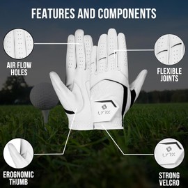 LYRX Pro Series Golf Glove - 100% Cabretta Leather with Innovative Elastic Wristband for Peak Performance on The Green (White Left Pair, Regular Small)