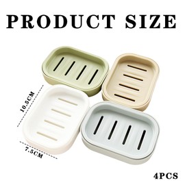 4 Pcs Plastic Soap Dish with Drainage, Portable Shower Soap Holder, Non-slip and Dry Soap Box for Bathroom Kitchen, Easy Cleaning, Gray Blue, Light Green, Cream White, Khaki