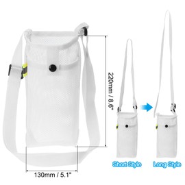 PATIKIL 22mmx13mm Water Bottle Bag, Mesh Portable Bottle Holder Carrier Adjustable Shoulder Strap for Sports Hiking Camping, White