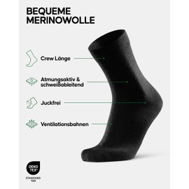 DANISH ENDURANCE Premium Merino Socks, 3 Pairs, Warm Socks, Wool Socks, Business Men's Socks, Women's Socks, Odourless & Breathable, Unisex, Merino Wool Socks for Men and Women, Black 5 Pairs
