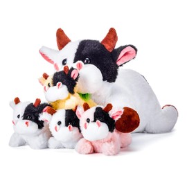 IKASA Mommy Cow Stuffed Animal Mom and Baby Plush Toy,Cute 17" Soft Small Fluffy Mama Family Set Cuddly Huggable Toy with Little Mini Babies(Cow)