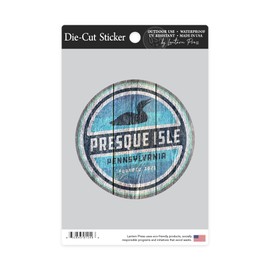 Die Cut Sticker Presque Isle, Pennsylvania, Rustic Loon, Contour Vinyl Sticker 3 to 6 inches, (Waterproof Decal for Cars, Water Bottles, Laptops, Coolers), Large