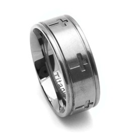 DoubleAccent 8MM Comfort Fit Titanium Wedding Band Cross Flat Ring (Size 6 to 14) Size 14