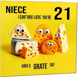 21st Niece Birthday Card - Cheese Pun Funny Niece's Birthday Card for 21 Year old twenty one, twenty first