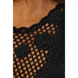 BECCA Women's Standard Castaway Island Crochet Fishnet Dress, Casual, Sheer, Beach Cover Ups, Black