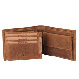 Benthill Men's Genuine Leather Wallet with RFID Protection, Brown - Tan (H)
