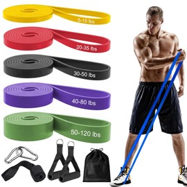 5PCS Bandas de Resistencia, Bandas Elásticas de TPE, Bandas de Resistencia Fuertes con 1 Anclaje de Puerta, 2 Asas, 2 Ganchos y Bolsa de Transporte, Adecuadas para Dominadas, Anillas y Crossfit