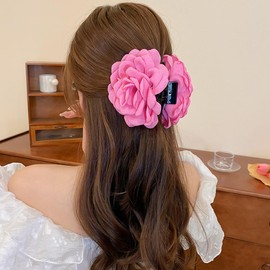 Wiwpar Large Rose Flower Fabric Hair Claws Clips Floral Hair Bow Jaw Barrettes Clamps Clips Ponytail Bun Updo Holders Thick Thin Hair Accessories for Women Girls Birthday Gift (Rose)