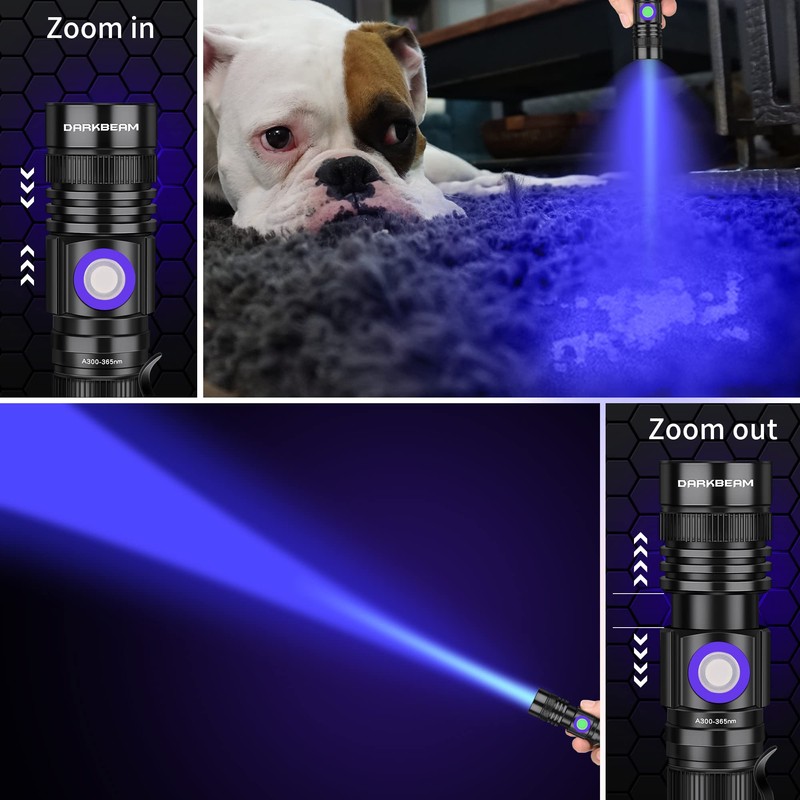 DARKBEAM UV 365nm Flashlight Blacklight Rechargeable USB Wood’s lamp Handheld