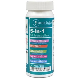 POOL Total 5 in 1 Pool Test Strips - 50 Test Strips Water Analysis for Pool & Spa - Measurement of pH Chlorine Bromine Alkalinity Total Hardness Cyanuric Acid - Fast Water Values Control