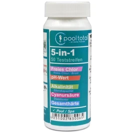 POOL Total 5 in 1 Pool Test Strips - 50 Test Strips Water Analysis for Pool & Spa - Measurement of pH Chlorine Bromine Alkalinity Total Hardness Cyanuric Acid - Fast Water Values Control
