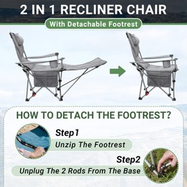 #WEJOY 2-in-1 Camping Chair Reclining, Lightweight Folding Camping Chair with Adjustable Backrest & Footrest, Camping Lounge Chair with Headrest, Cup Holder, Storage Bag, for Beach, Lawn, Concert
