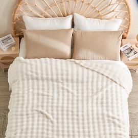 NEWCOSPLAY King Blanket for Couch Ivory Super Soft Flannel Fleece 3D Bubble Lightweight Bed Blanket All Season Use (Ivory, King(90"x110"))