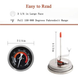 KAMaster Grill Temperature Compatible with Big Green Egg 150-900°F Waterproof 3 1/4" Large Face Stainless Steel Cooking Thermometer for Barbecue Charcoal Grill Thermometer Replacement Accessories Tool