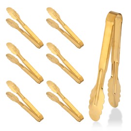 6 Pack Gold Serving Tongs, 9 Inch Stainless Steel Buffet Tongs, Gold Serving Utensils for Weddings Parties Banquets Buffets Family Gatherings Kitchen Cooking Serving Clip
