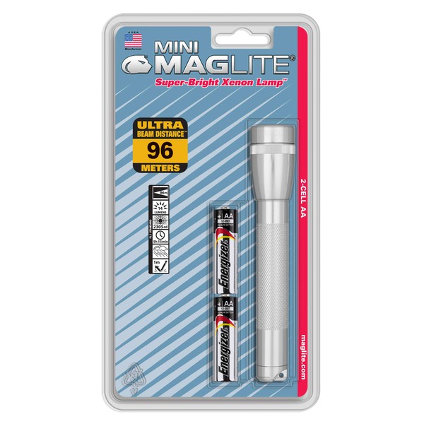 Maglite Mini Incandescent 2-Cell AA Flashlight, Silver