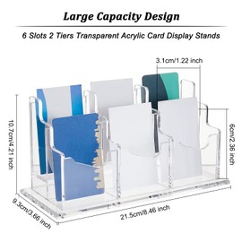 OLYCRAFT 6 Pockets 2 Tiers Acrylic Business Card Holder Vertical Business Card Holder Clear Desktop Business Card Display Stand Acrylic Name Card Holder for Office Home Desk