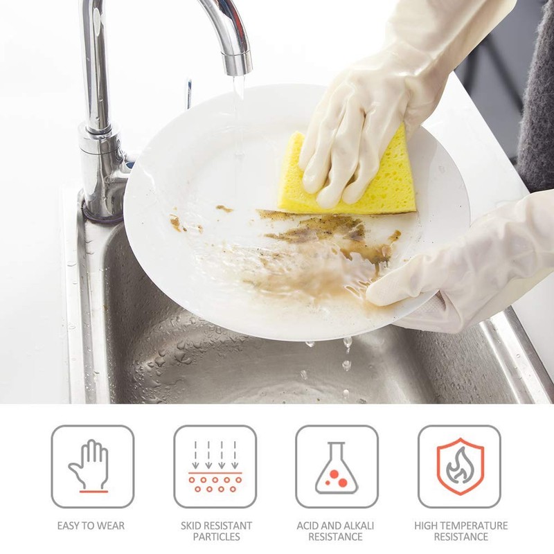 BOOMJOY 3 Pairs Cleaning Gloves, Nitrile Rubber Kitchen Gloves Heavy