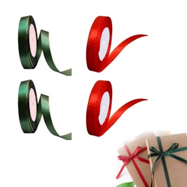 Pack of 4 22 m Satin Ribbon, 10 mm Wide Gift Ribbon, Red, Green, Decorative Ribbon, Red Ribbons, Bow, Gift, Birthday, Wedding Fabric, Red Gift Ribbons for Christening, Decoration, Gift Wrapping