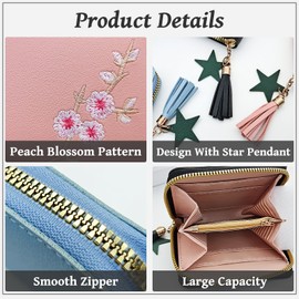 WisePoint Women's Purse, PU Leather Women's Purse with Floral Embroidery, Exquisite Credit Card Holder for Women and Girls, Pink, Minimalist