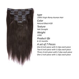 Loxxy Light Yaki Straight Human Hair Clip ins Hair Extensions Full Head Natural Black Hair Extensions for Black Women Relaxed Hair 120g/set 7pcs 16 inch