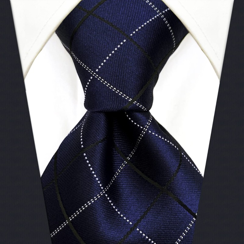 [S&W SHLAX&WING] Men's Suit Checkered Tie Set Dark Blue White
