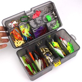 Pure Vie Fishing Topwater Lures Kits Mixed Universal Artificial Soft Baits Tackle Including Crankbaits, Spinnerbaits, Plastic Worms, Frogs, Hooks, Tackle Box - Freshwater Saltwater Fishing Equipment, 168 Pieces