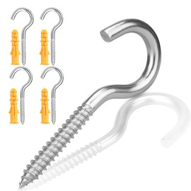 Ruayia Screw Hooks, Stainless Steel, Pack of 4, M5 x 65 mm, 304 Stainless Steel, Self-Tapping, Eye Screws, Ceiling Hooks, Hook Screw, Screw Nails Eyelets Screw for DIY Cork Crafts Hanging Wooden