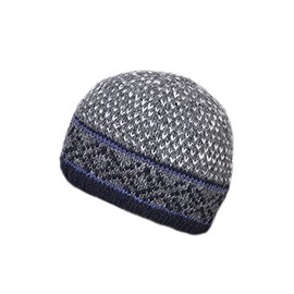 Pachamama Men Wool Beanie Skull Hat Fleece Lined Handknitted Navy Fairisle One-Size Handmade Skull Cap Extra Warm Fair Trade