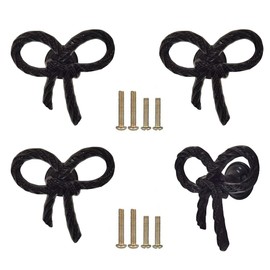 Hetyskluy 4 Pcs Black Bow Cabinet Drawer Knobs Metal Bow Dresser Knobs Pulls Vintage Decorative Handles for Home Bedroom Wardrobes Kitchen Cabinets Hardware Cupboard, Single Hole Handle (Black)