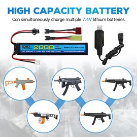 AMZZN 7.4V 35C 2000mAh with SM-2P Plug T-Plug Odamiya Plug Lithium Battery for SRB1200 SRB400 SRB400-SUB MP5K M4 M110 Toy Gun Air Gun,RC Car Drone Battery Accessories (1 Battery+1 USB)