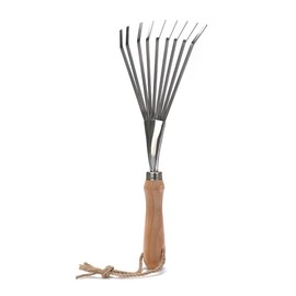 Gabasinover,9 Tines Fan Lawn Leaf Hand Rakes Stainless Steel Beech Handle Soil Tille Garden Shrub Rake Small Leaf Rakes for Sweep Leaves & Loose Debris in Garden, Lawns, Yards, 14.5",