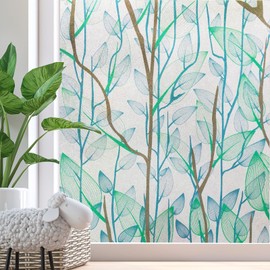 Zindoo Frosted Glass Film for Windows, Decorative Window Privacy Film, Leaf Pattern Opaque Window Film, No Glue Static Cling Sun Blockers Window Films for Home Office Kitchen, 30x200 cm