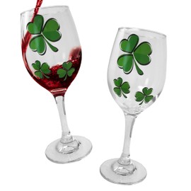 BANBERRY DESIGNS Shamrock Wine Glass - Set of 2 - Stemmed Irish Wine Glasses - Irish Cheer - St. Patrick's Day Celebration 12 oz