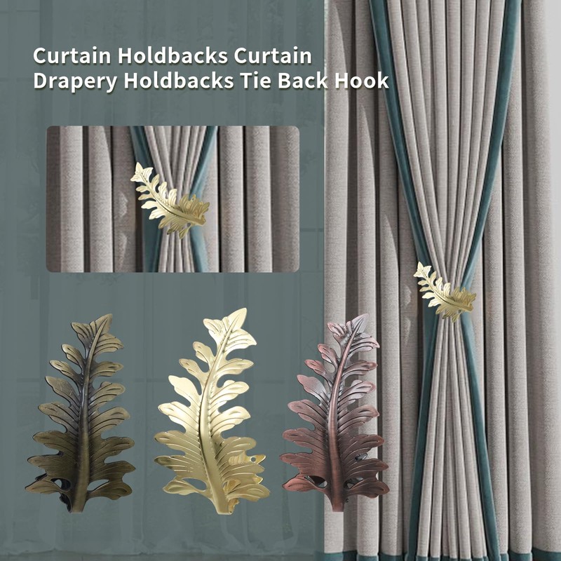 Bitray Curtain Tiebacks Gold Vintage Big Leaf Design Curtain Holdbacks