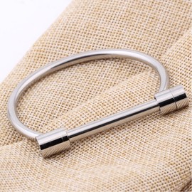 ANBALA Stylish Titanium Steel D Shape Bar Screw and Shackle Cuff Bangle Bracelet for Unisex, Silver,Flat Head Screw