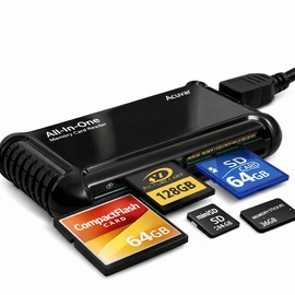 Acuvar Lector de tarjetas de memoria USB todo en 1 de alta velocidad para todas las tarjetas SD/SDHC, Micro SD, CF, XD, MS/Pro y Duo Tarjetas Plug N Play, compatible con Apple y Windows, alimentado