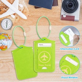 ACdream Luggage Tags 2 Pack, Leather Suitcase Tags Identifiers, Cute Cruise ID Labels with Privacy Cover fits on Backpack, Travel Bag, for Women, Men, Adults, Kids, Green