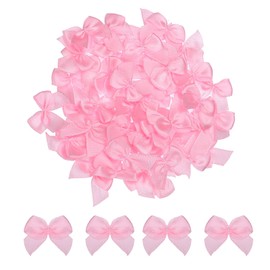 sourcing map 100Pcs Mini Ribbon Bow 1" Mini Fabric Satin Ribbon Flower Bows for Craft DIY Sewing Wedding Birthday Party Pink