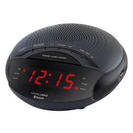 HANNLOMAX HX-139CR Alarm Clock Radio, PLL FM Radio with Preset Stations, Dual Alarm, 0.6” Red LED Display, USB Port for 1A Charging, Bluetooth, AC Power Operation only. (Dark Grey)