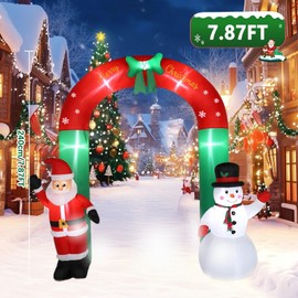 PIPIMOUSE 8Ft Christmas Inflatables Archway Decoration with LED Lights, Blow Up Yard Decorations, Christmas Inflatable Santa Claus and Snowman Arch Decoration for Yard Lawn Garden Decor